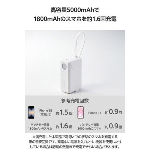 モバイルバッテリー5000mAhコンセント一体型白