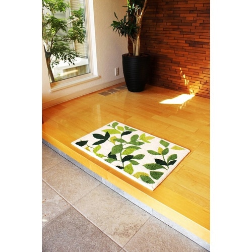 玄関マット 洗える コーナー吸着 リーフグリーン