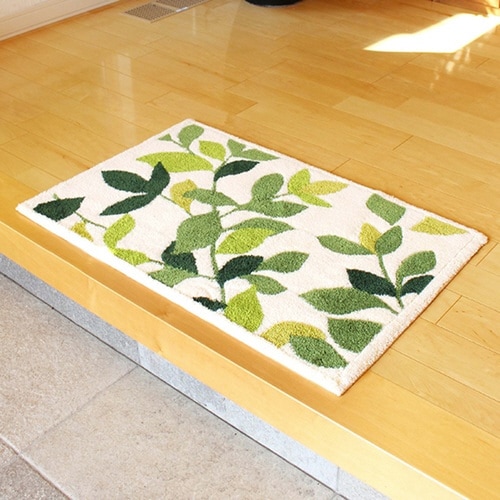 玄関マット 洗える コーナー吸着 リーフグリーン