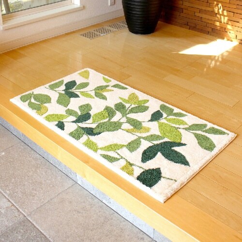 玄関マット 洗える コーナー吸着 リーフグリーン