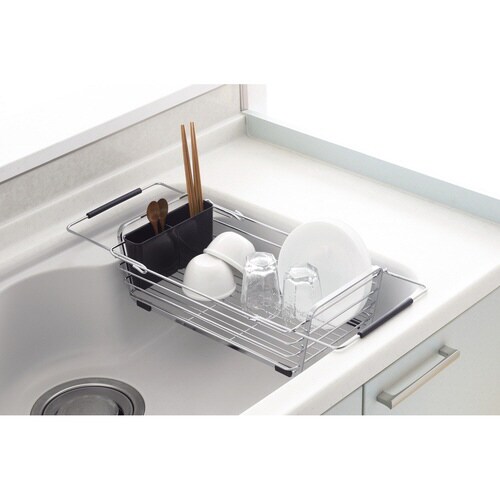 伸縮水切りラック シンプルストレージ ブラック×2