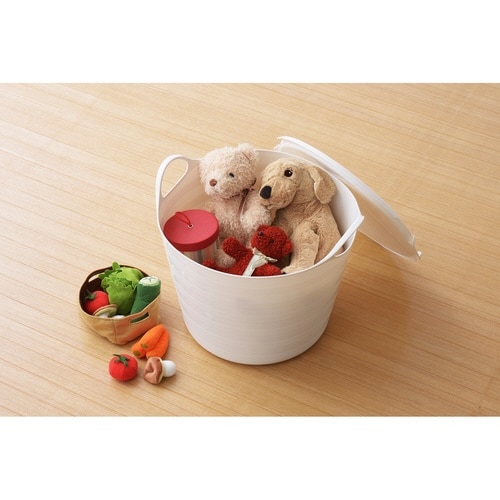 バスケット 収納 ふた付き Mサイズ ホワイト×2