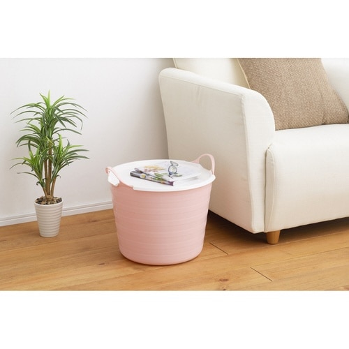 バスケット 収納 ふた付き Mサイズ ピンク×2