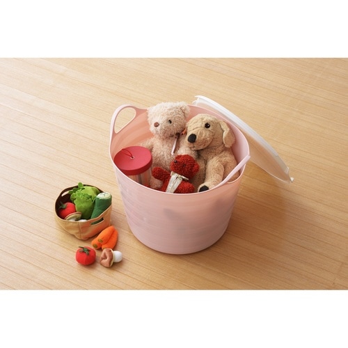 バスケット 収納 ふた付き Mサイズ ピンク×2
