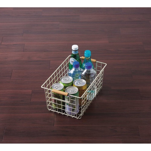 ワイヤーバスケット S 木柄 サンドホワイト