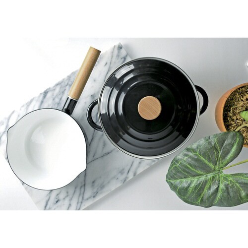 両手鍋 20cm IH対応 ホーロー製 ブラック