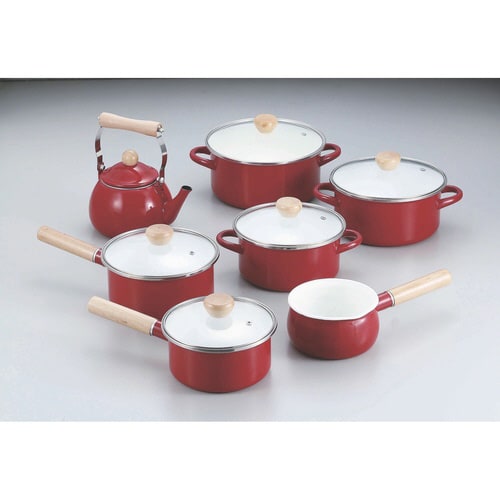 片手鍋 16cm IH対応 ホーロー レッド×2