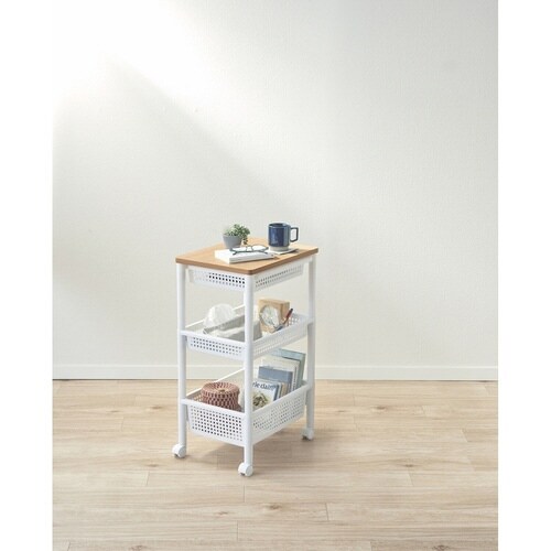 ウッドトップワゴン ワイド3段引出し付き