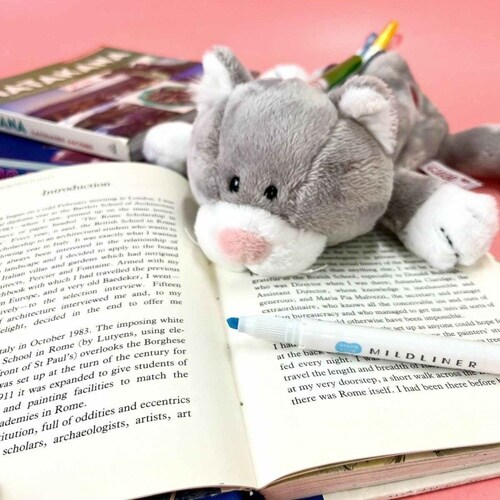 筆箱フィギュアポーチNICIグレーキャット×2