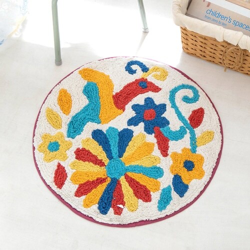 玄関マット 室内用 直径45cm オトミ刺繍×2