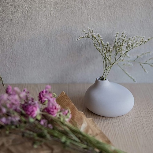 花瓶AYAフラワーベースフラット陶器グレー×2