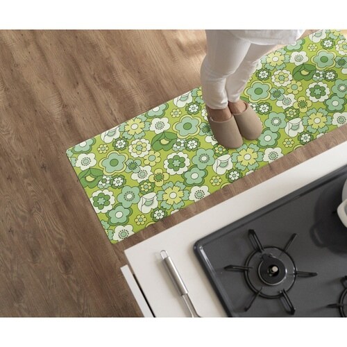 キッチンマットレトロ花柄ルアンスグリーン×2