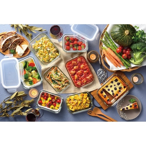 電子レンジ調理器 耐熱ガラス角型容器セット M×2