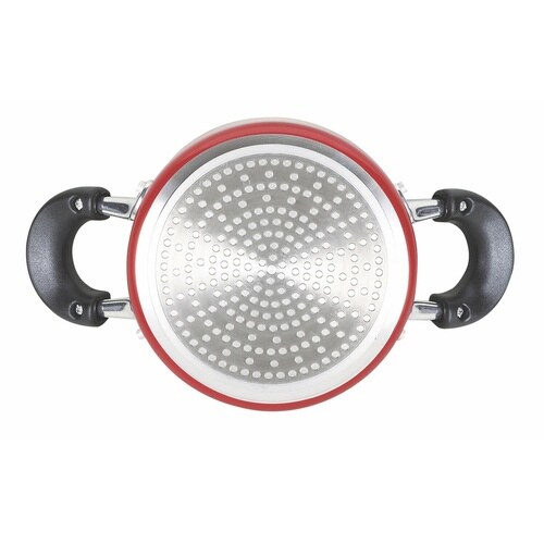 両手鍋 16cm ガラス蓋付き レッド×2