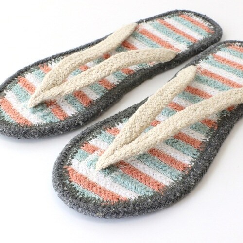 スリッパ コットンサンダル ボーダーピンク(S)