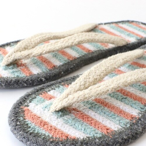 スリッパ コットンサンダル ボーダーピンク(S)