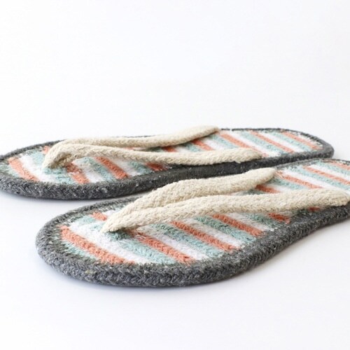 スリッパ コットンサンダル ボーダーピンク(L)