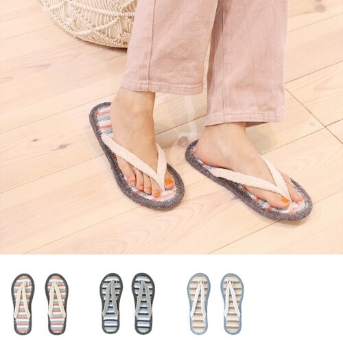 スリッパ コットンサンダル ボーダーブルー(L)