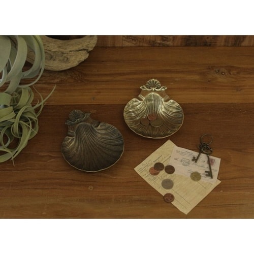 灰皿 卓上 イタリアブラシス シェル ゴールド×2