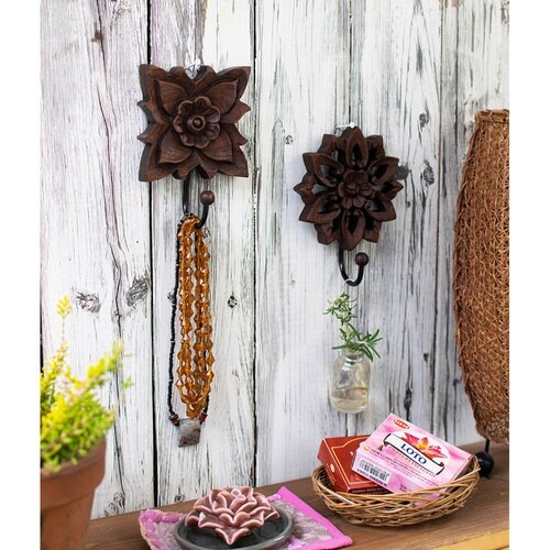 フック カービングフック 木製 フラワー2