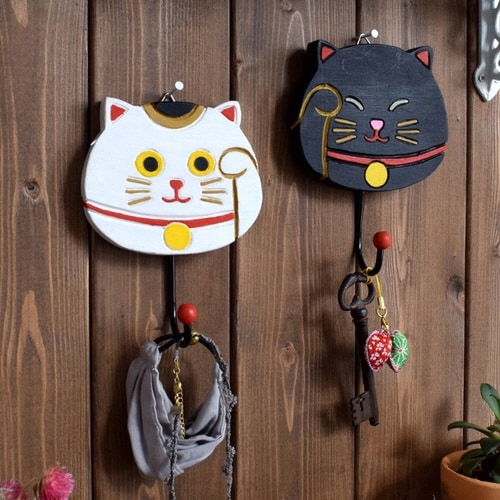 フック カービングフック 木製 クロネコ