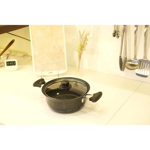 両手鍋 22cm IH対応 ガラス蓋付き