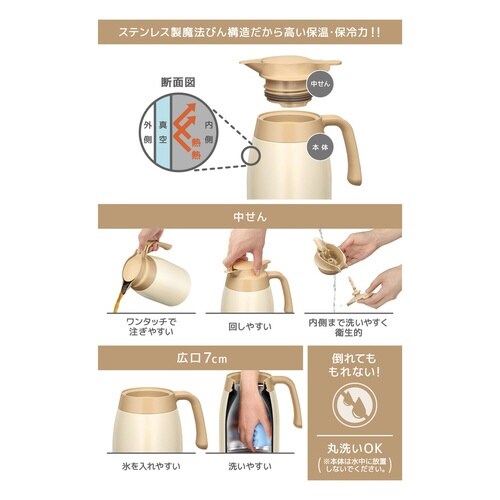 サーモス ポット 1L 保温 クリームホワイト