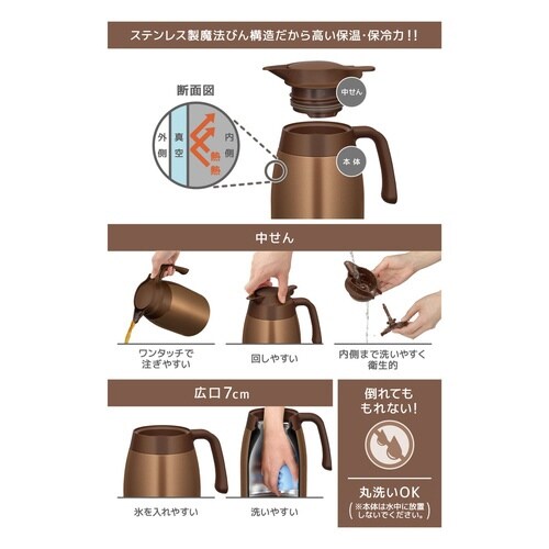 サーモス ポット 1L 保温 ブラウンゴールド