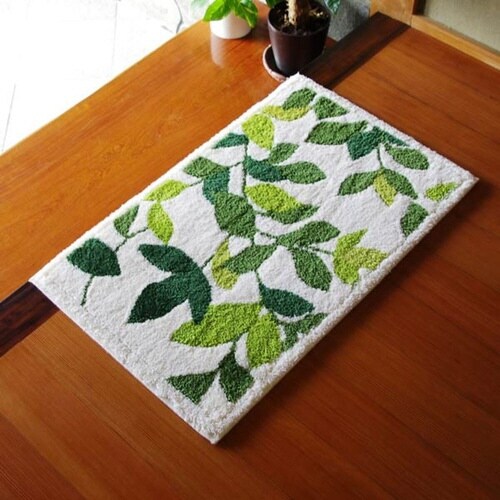 玄関マット 洗える コーナー吸着 リーフグリーン