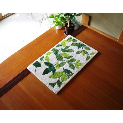 玄関マット 洗える コーナー吸着 リーフグリーン