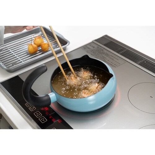 いため鍋20cmねこ型しっぽ型持ち手ブルー×2