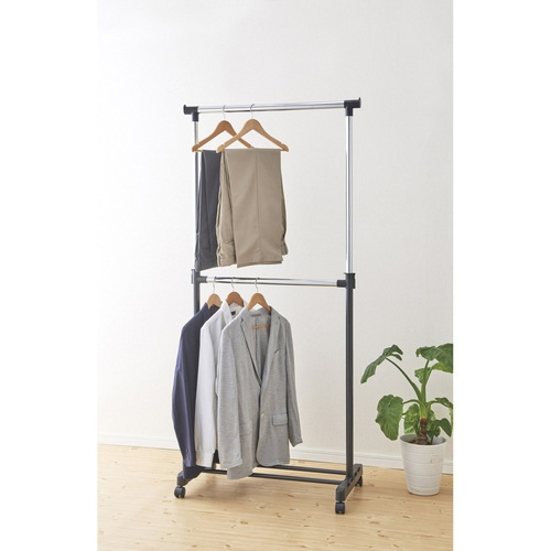 ハンガーラック 2段パイプハンガー ブラック