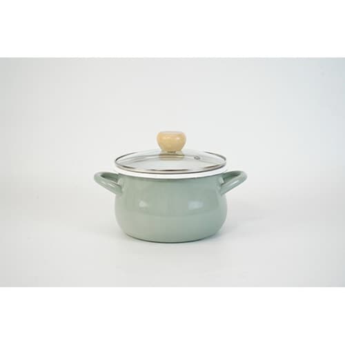 両手鍋 18cm IH対応 ホーロー製 グリーン