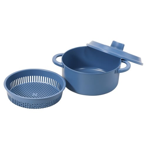 電子レンジ調理器 ザル付き レシピ付き ブルー