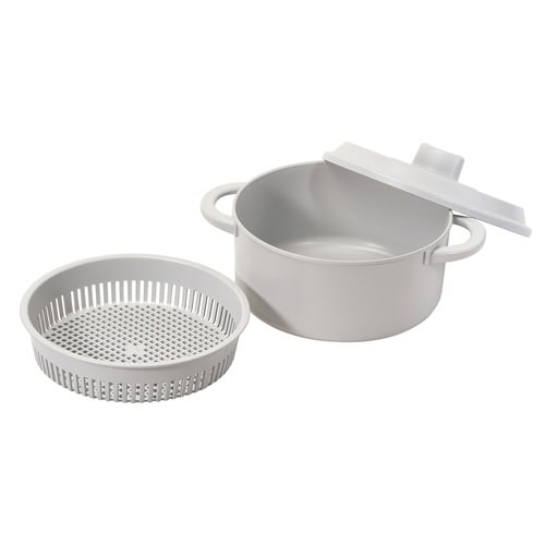 電子レンジ調理器 ザル付き レシピ付き グレー