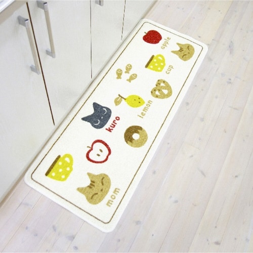 キッチンマット総柄45×120cmクロネコ×2