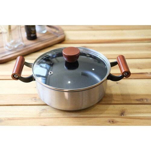 両手鍋 20cm IH対応 ガラス蓋付き