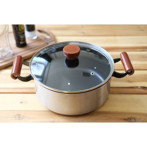 両手鍋 22cm IH対応 ガラス蓋付き