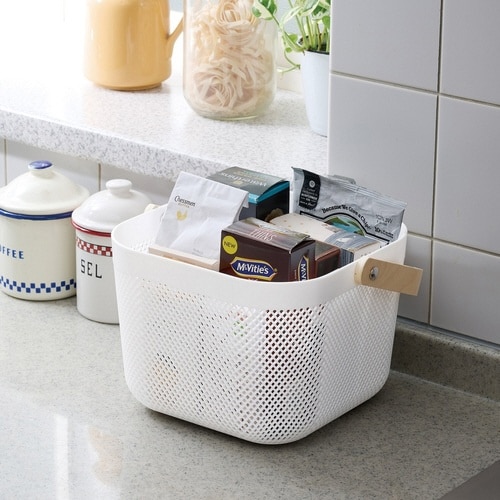 かご 木製 持ち手付き ホワイト