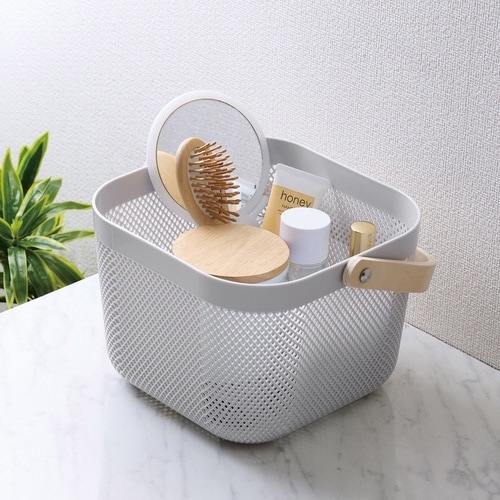 かご 木製 持ち手付き ライトグレー