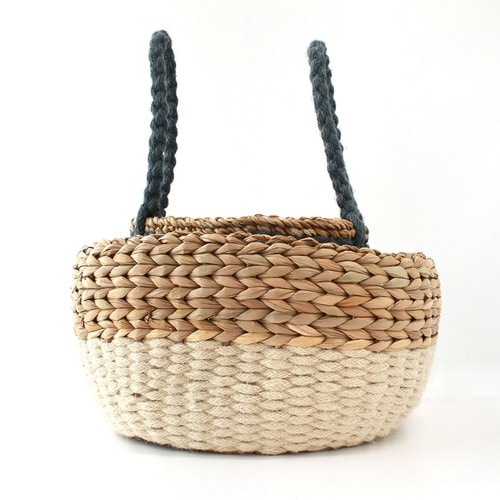 かご バスケット ジュート&シーグラス 持ち手付き