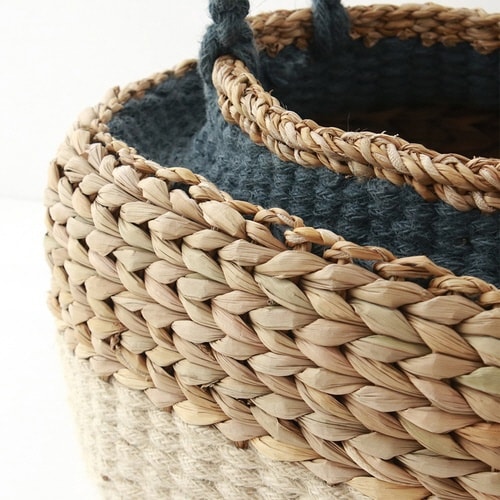 かご バスケット ジュート&シーグラス 持ち手付き