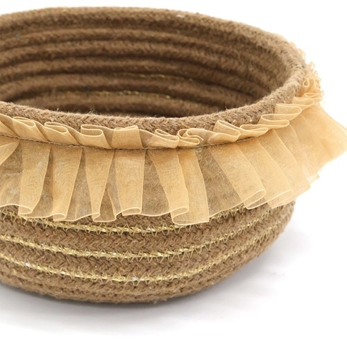 かご バスケット フリル 22cm ベージュ×2