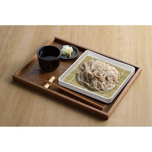 そば皿 涼味家 陶器製 角 竹製すのこ付き