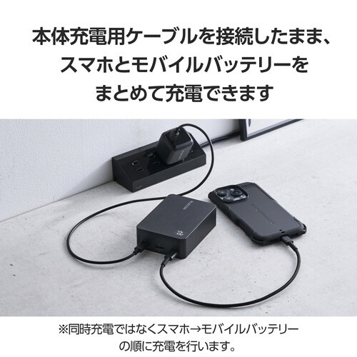 モバイルバッテリー20400mAh ケーブル付 黒