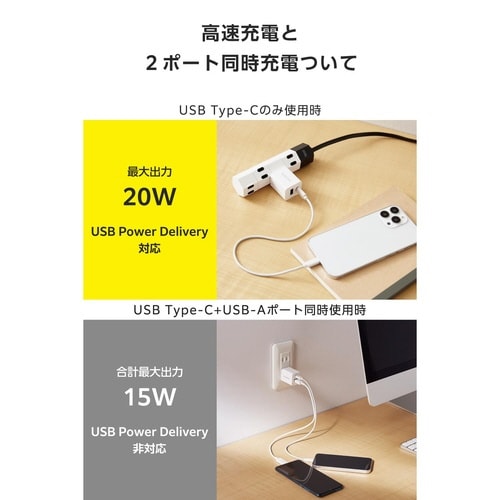 充電器 Type−C 20W 2ポート ホワイト
