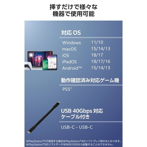 外付けSSD 1TB USB4 耐衝撃 ブラック