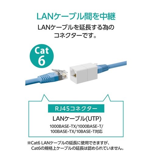 LANケーブル 延長コネクタ Cat6 ホワイト
