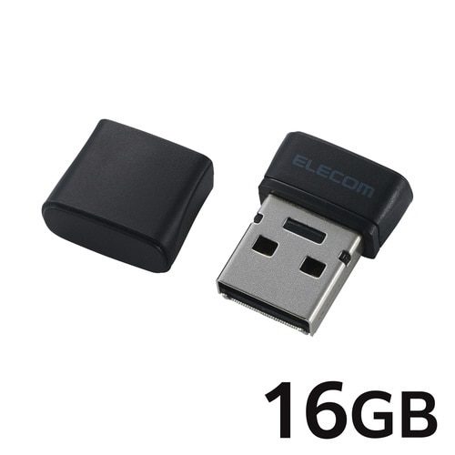 USBメモリ 16GB 小型 キャップ ブラック
