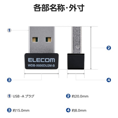無線LANアダプター Wi−Fi6 小型 黒